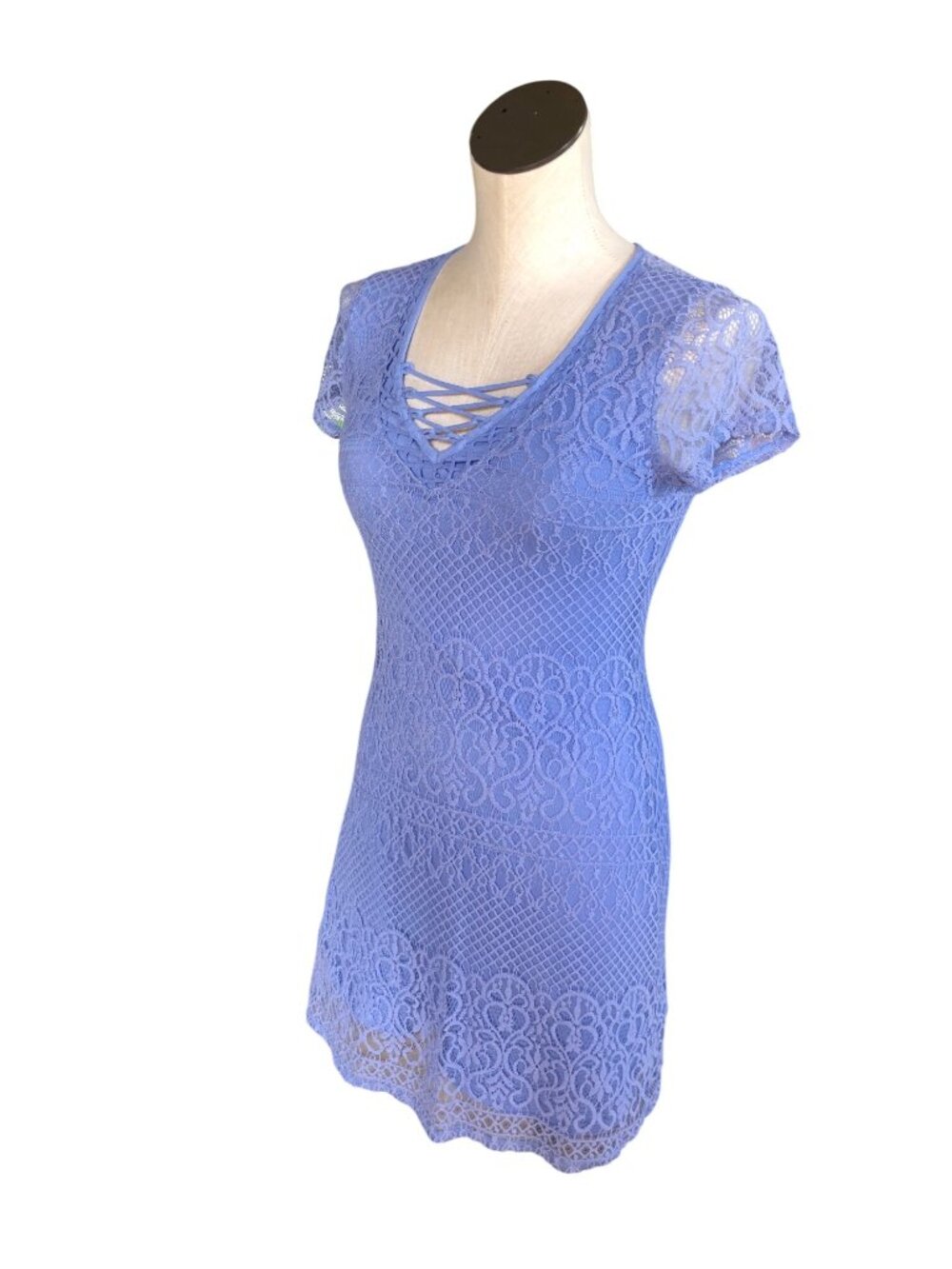 Holister Dress Womens S Fit Flare Lace Keyhole Back Crisscross Front Periwinkle - Picture 7 of 11